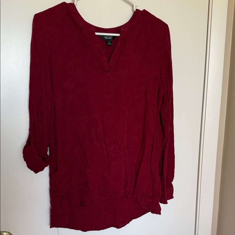 Simply Vera Vera Wang Deep Red V-Neck Blouse